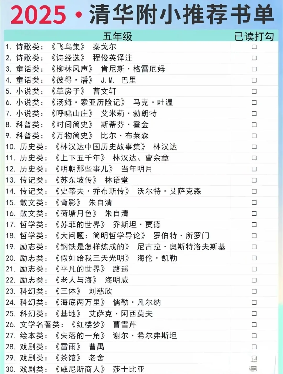 清华附小推荐阅读书单，为娃收藏，一起阅读