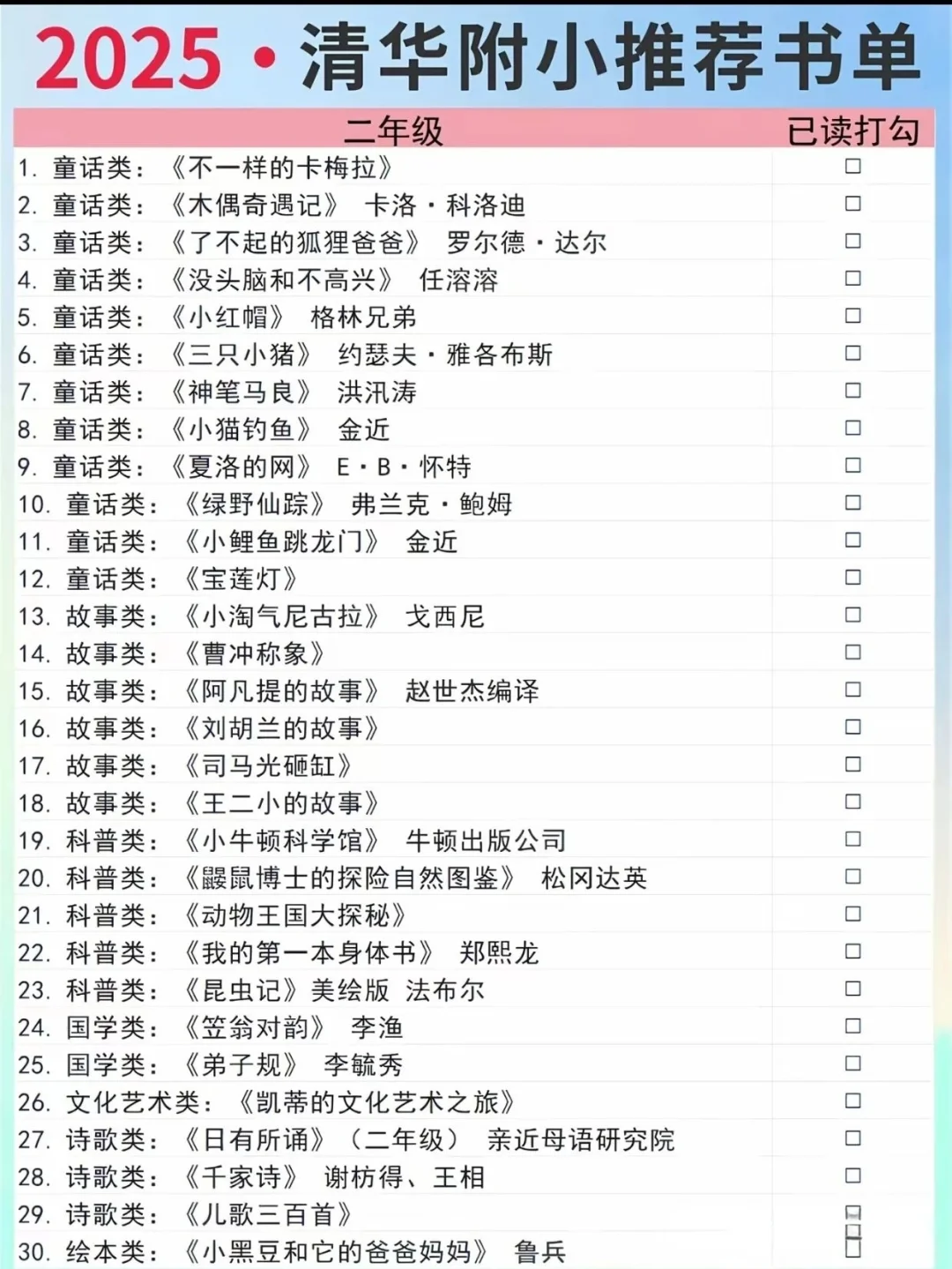 清华附小推荐阅读书单，为娃收藏，一起阅读
