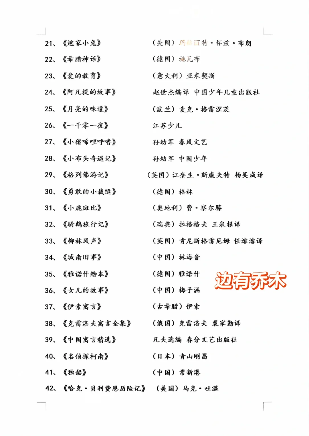 儿童文学作品阅读参考篇目📚