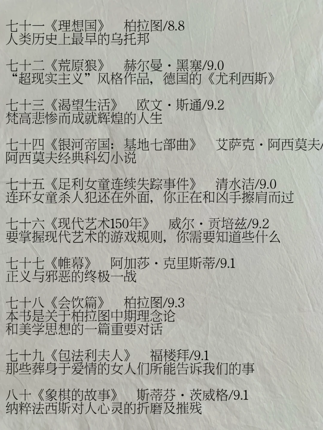 豆瓣9.0以上高分书单84本全整理（国外文学）