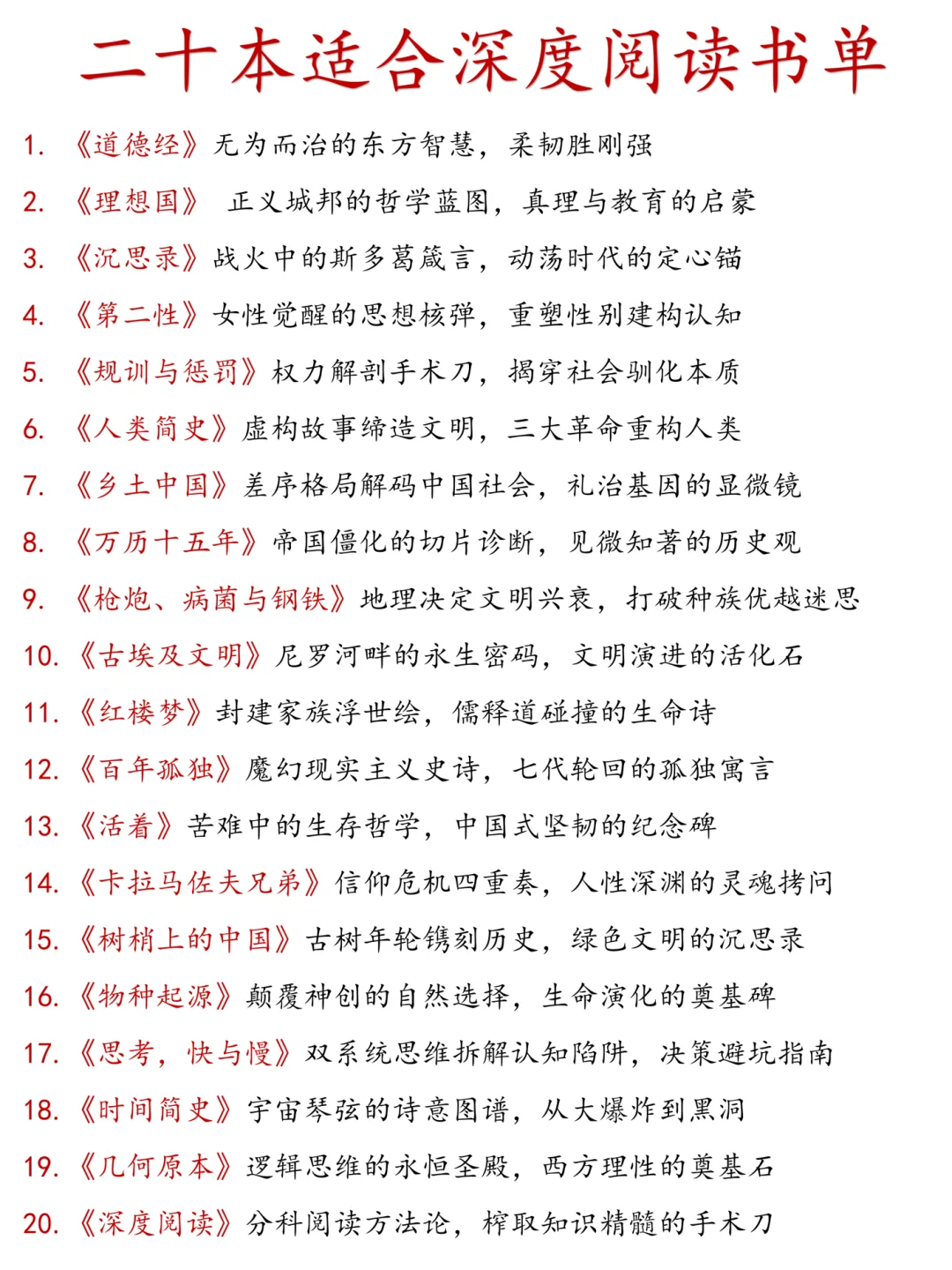 20本适合深度阅读的书单，建议收藏❗️