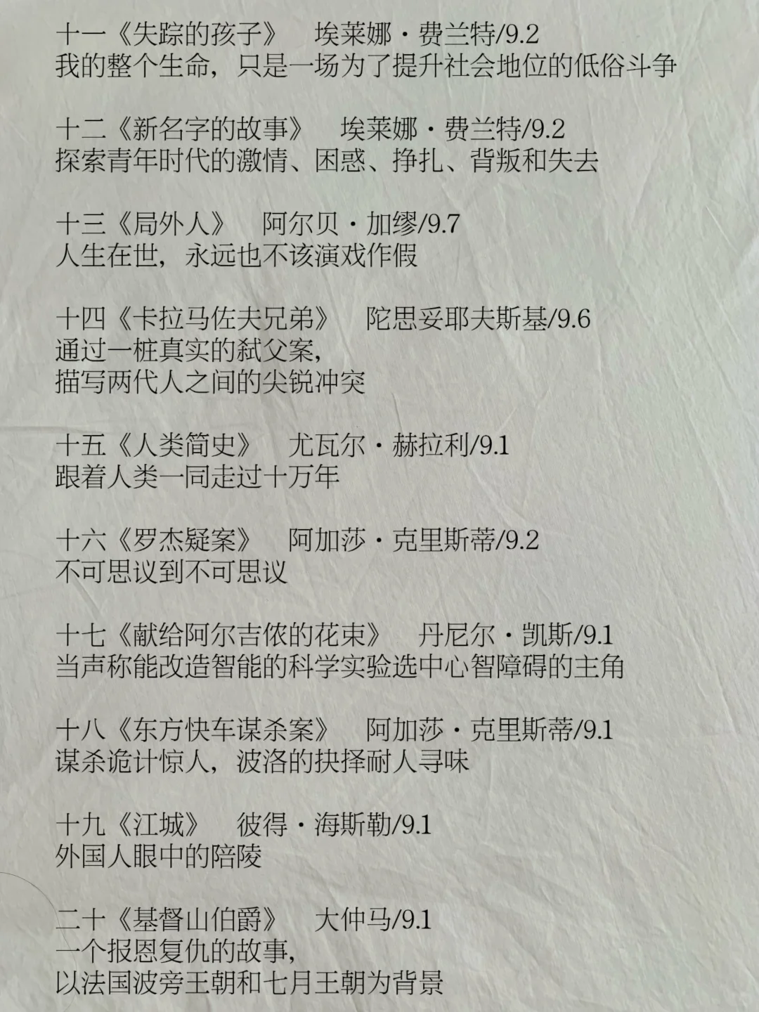 豆瓣9.0以上高分书单84本全整理（国外文学）