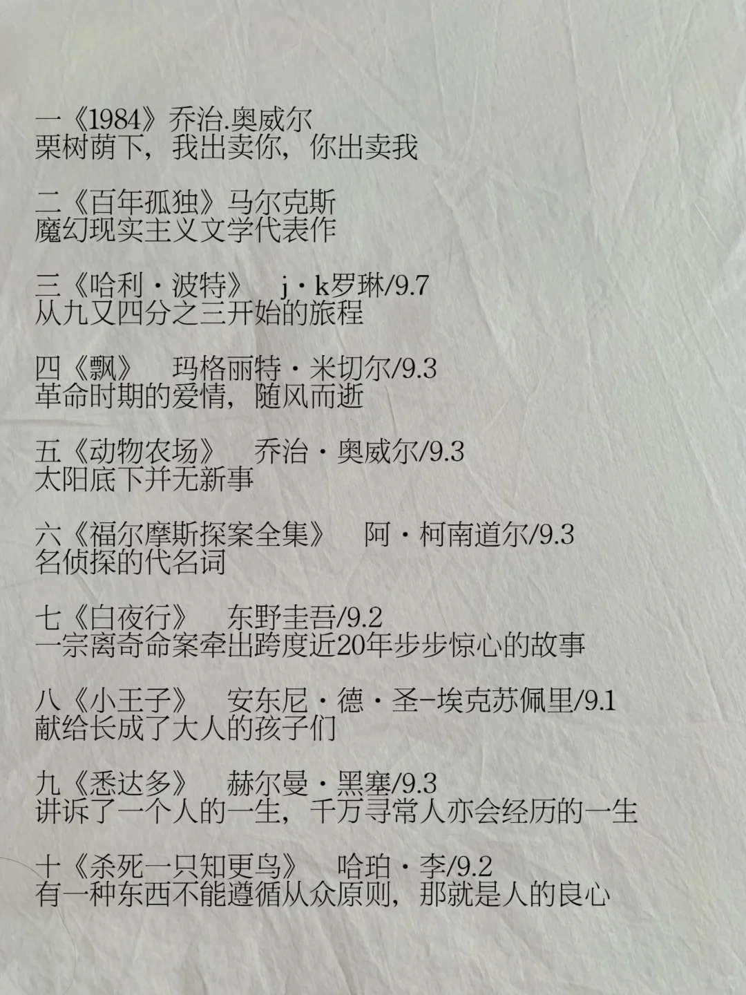 豆瓣9.0以上高分书单84本全整理（国外文学）