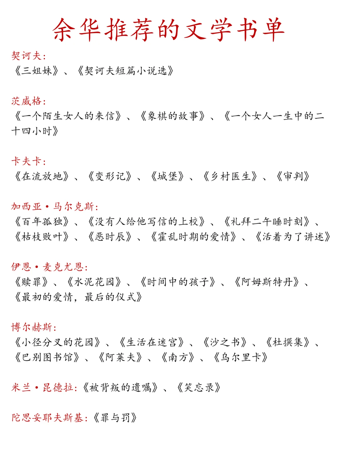 余华推荐的文学书单｜21位作家80本书❗