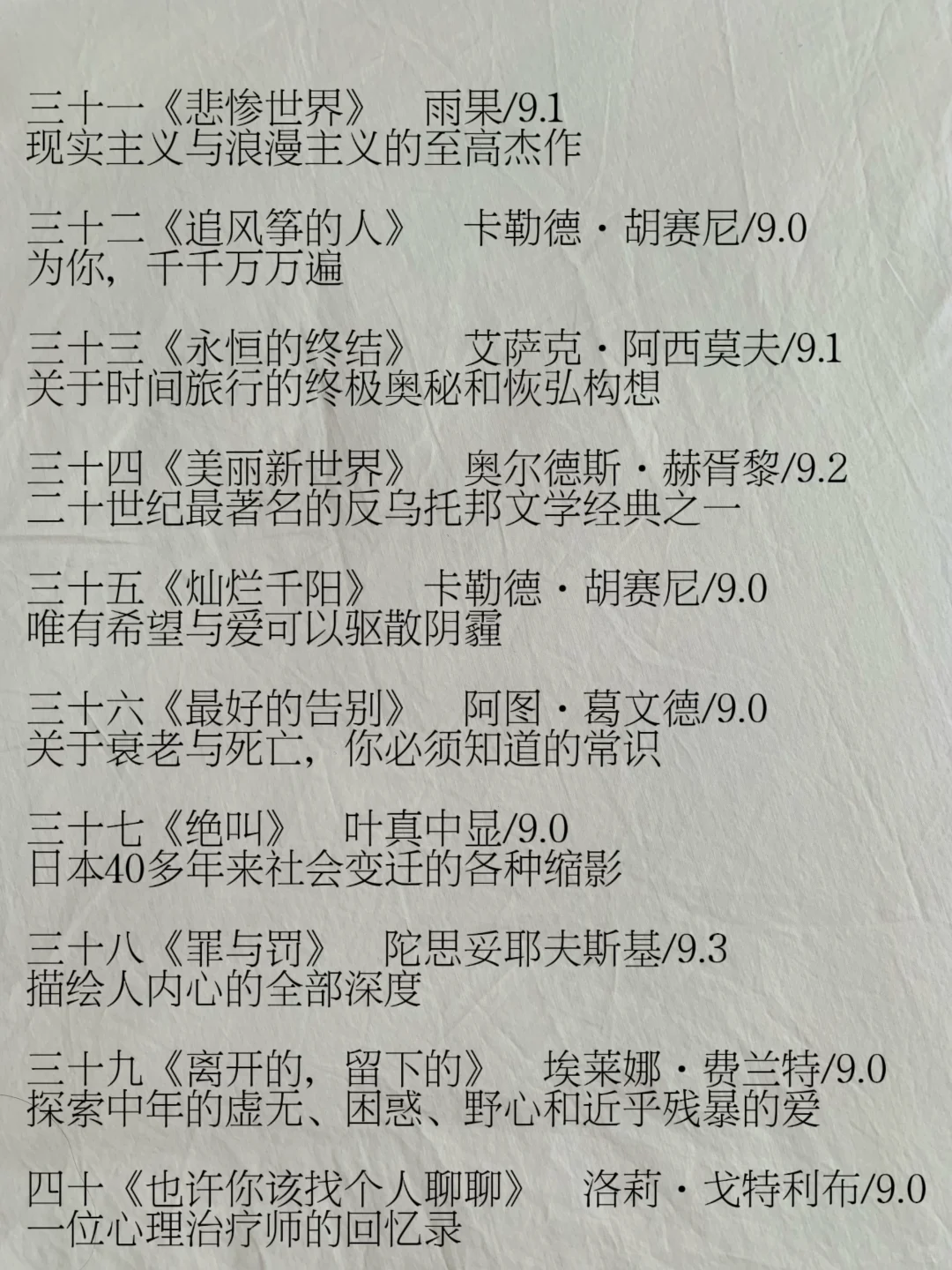 豆瓣9.0以上高分书单84本全整理（国外文学）