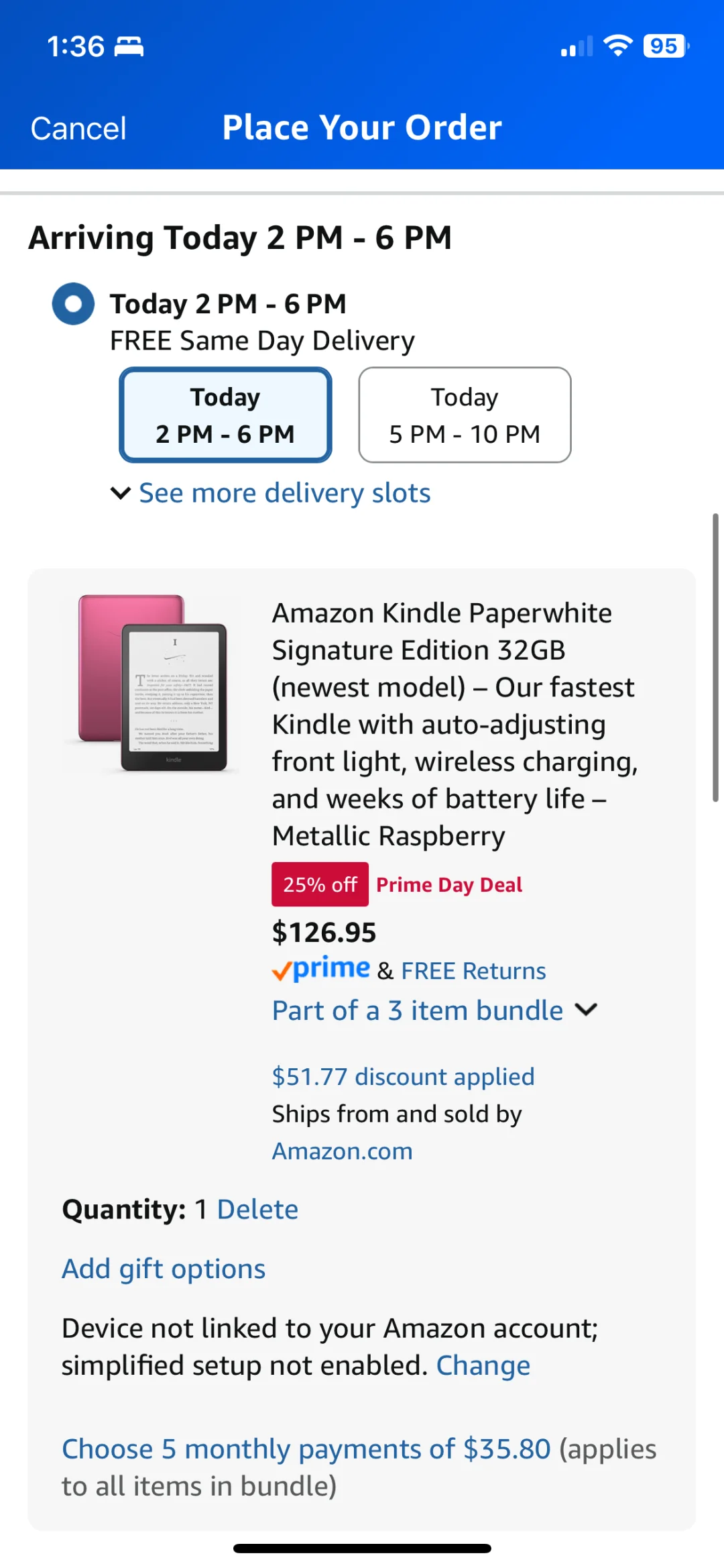 prime day史低kindle pw6 签名版 已下单