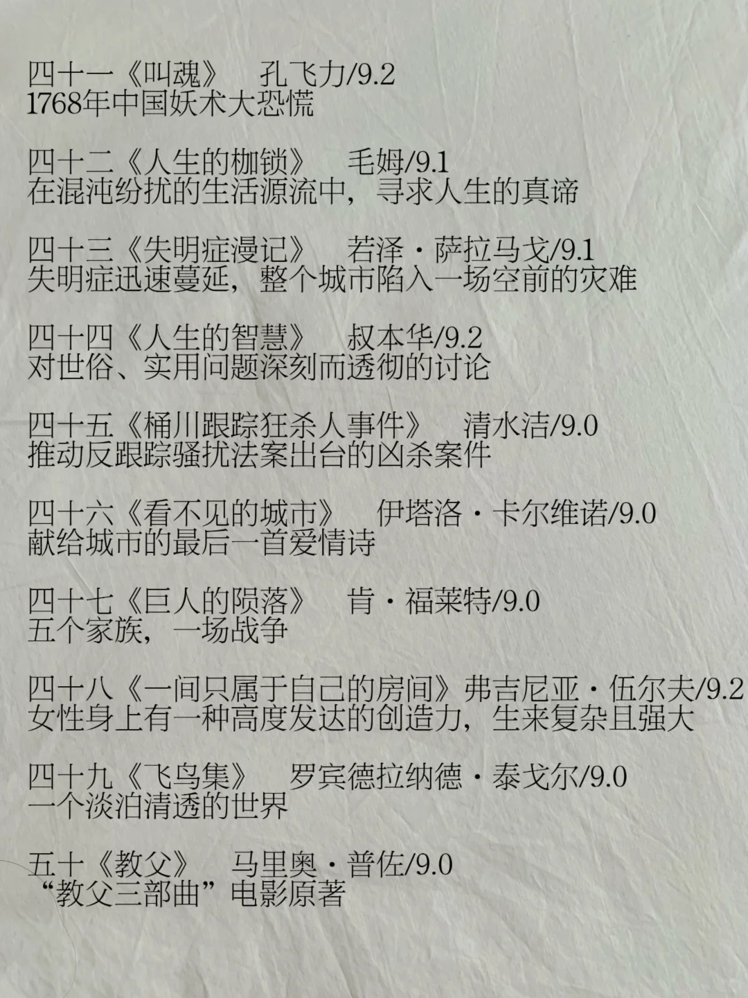 豆瓣9.0以上高分书单84本全整理（国外文学）