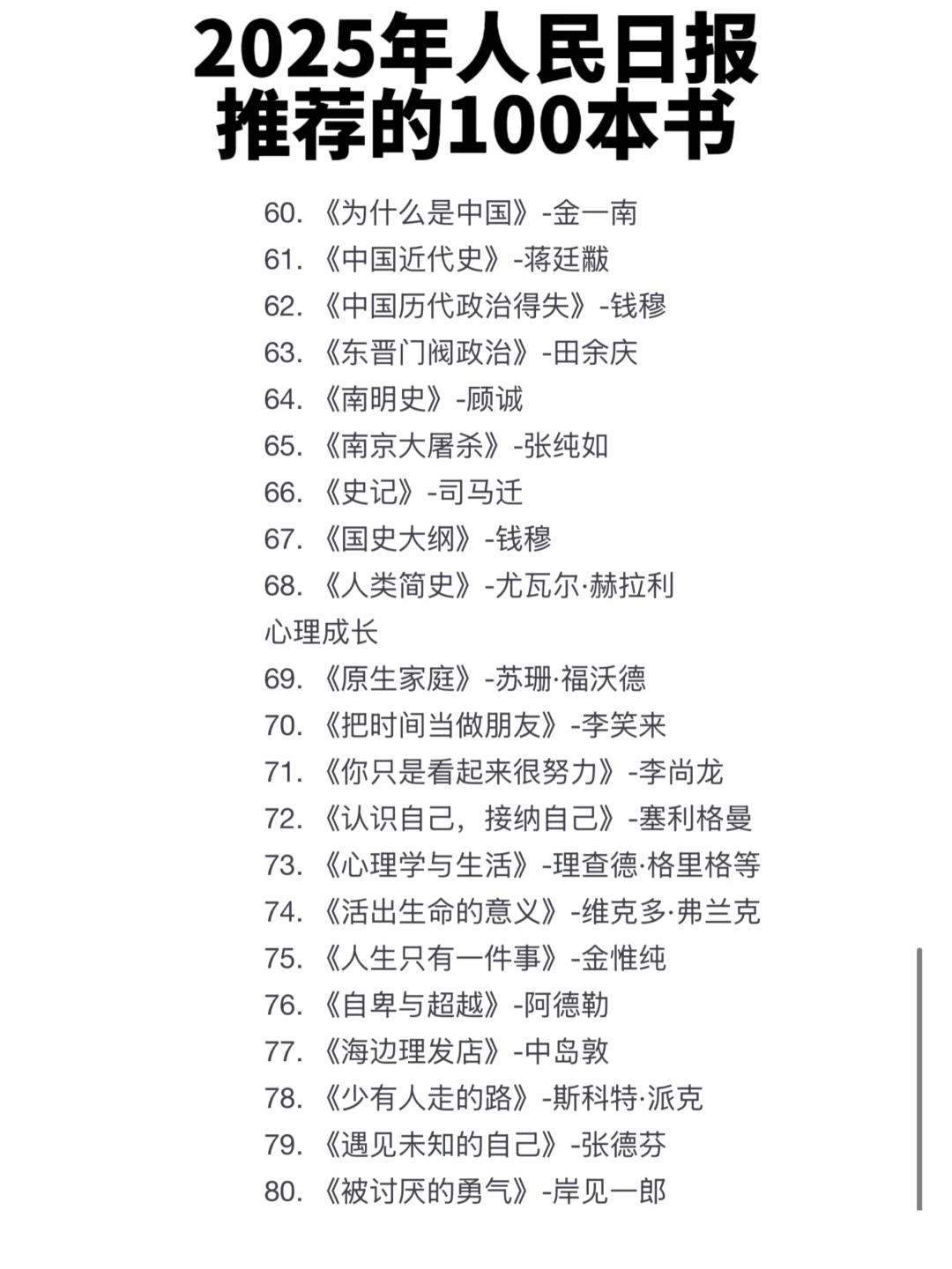 2025年人民日报推荐的100本书