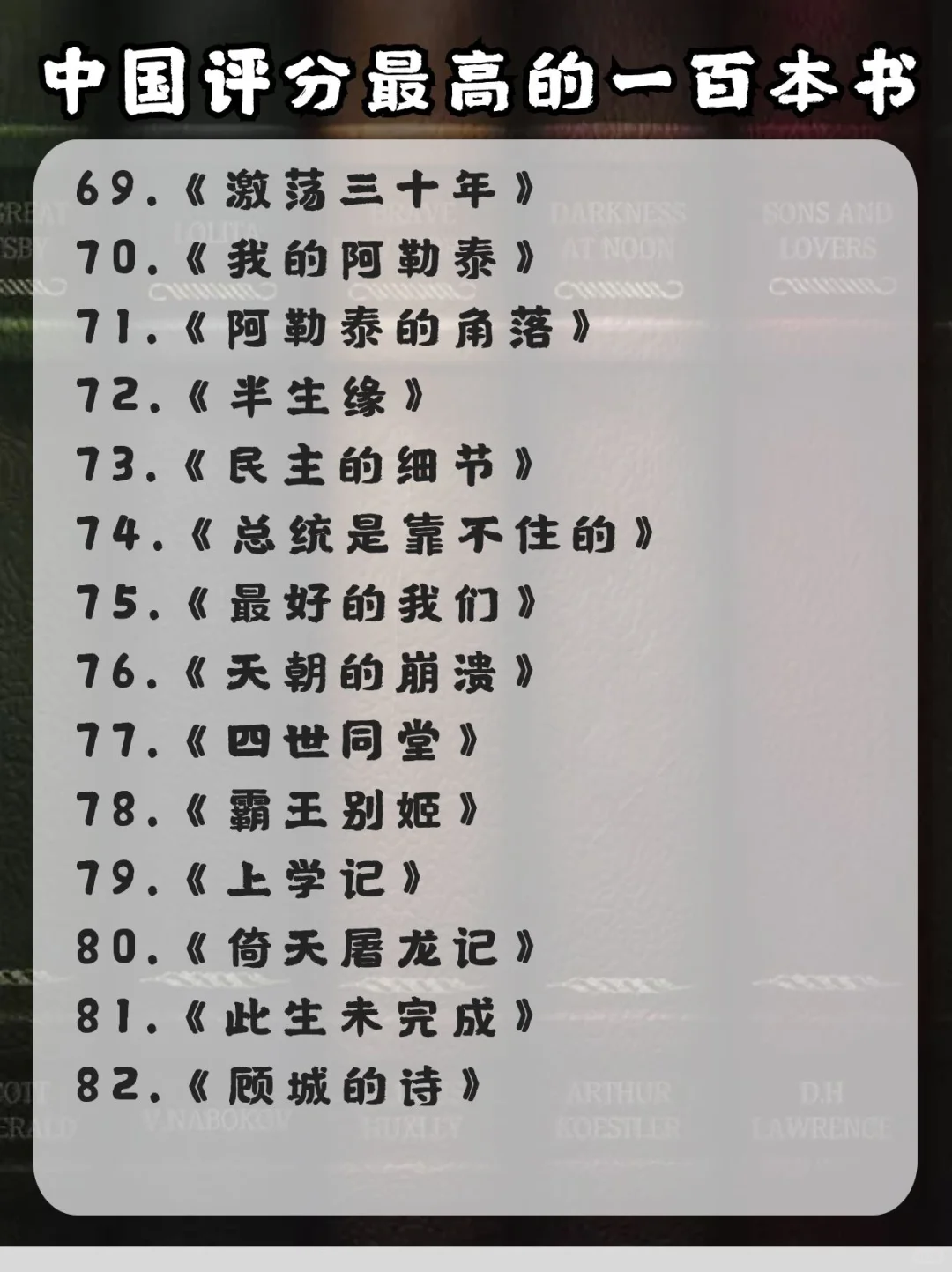 中国评分最高的100本书📖每一本都是经典