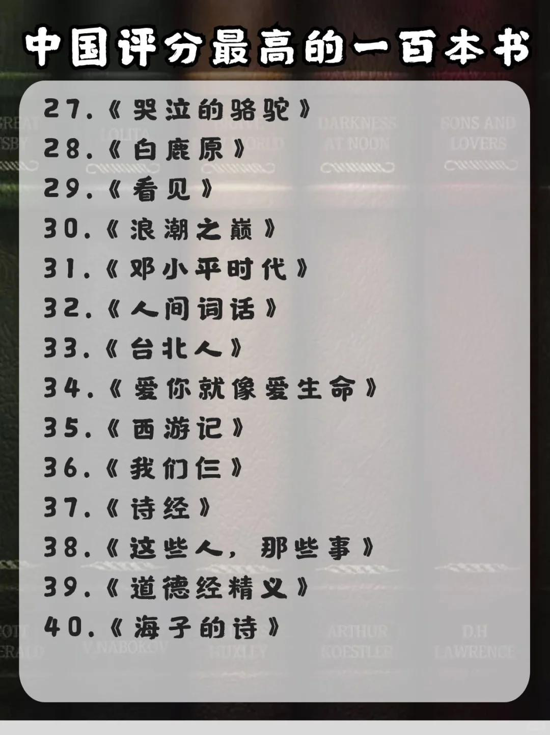 中国评分最高的100本书📖每一本都是经典