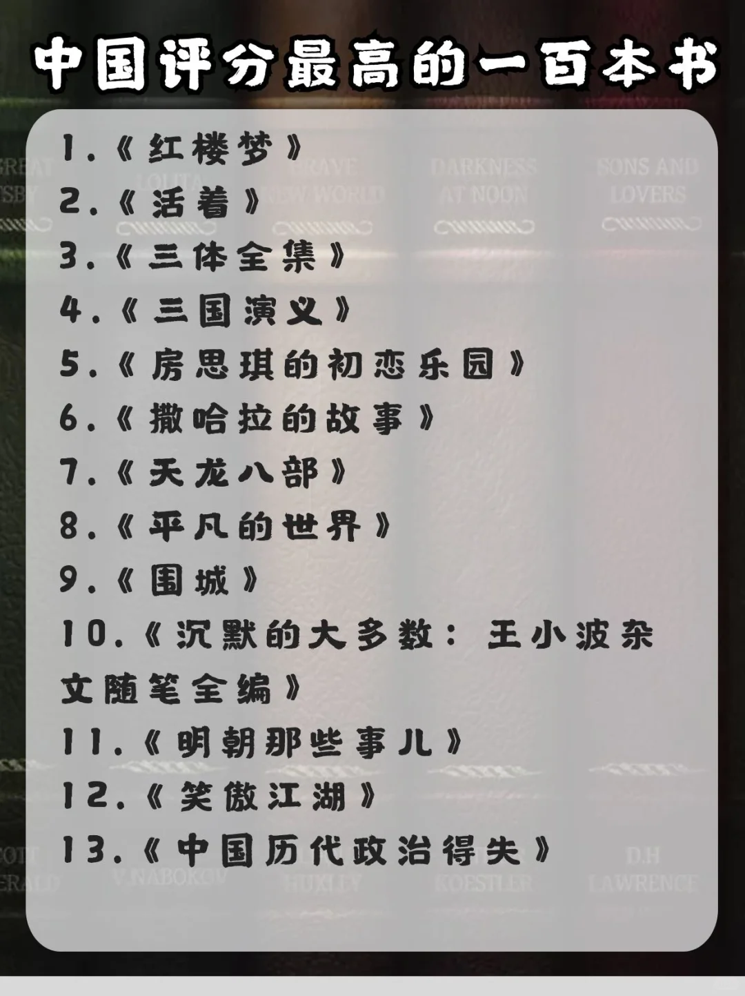 中国评分最高的100本书📖每一本都是经典