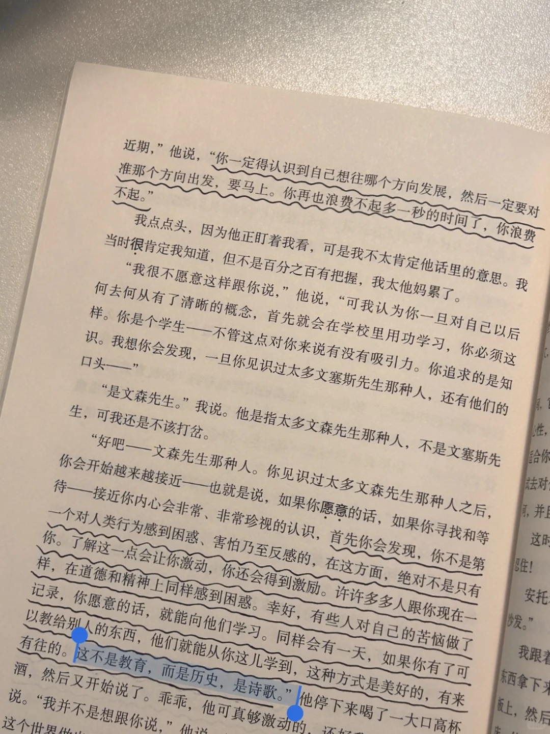 《麦田里的守望者》很喜欢的一段话：
