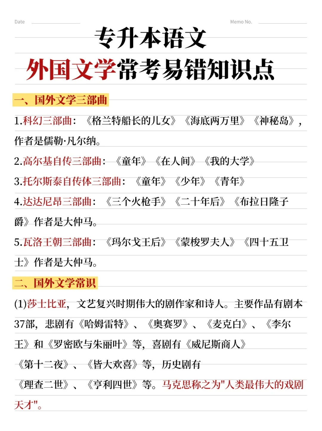 常考易错❗专升本文学常识外国文学篇🔥