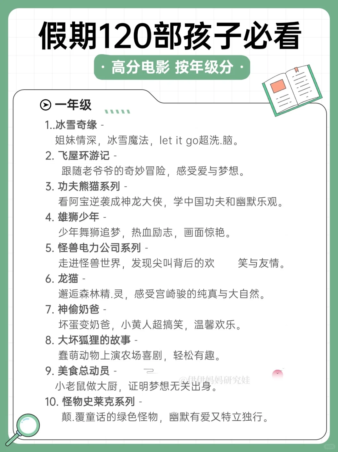 ☝️收图 120部儿童必看高分电影🎬假期不费妈