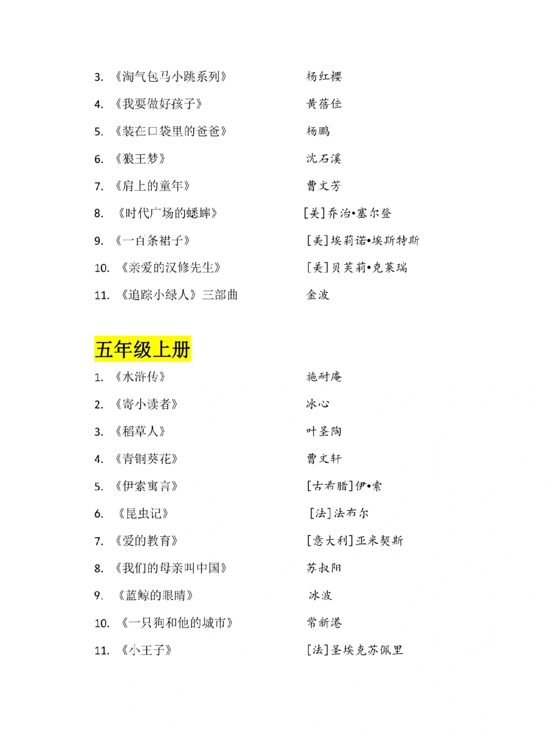 📚小学1-6年级上册课外经典阅读书单