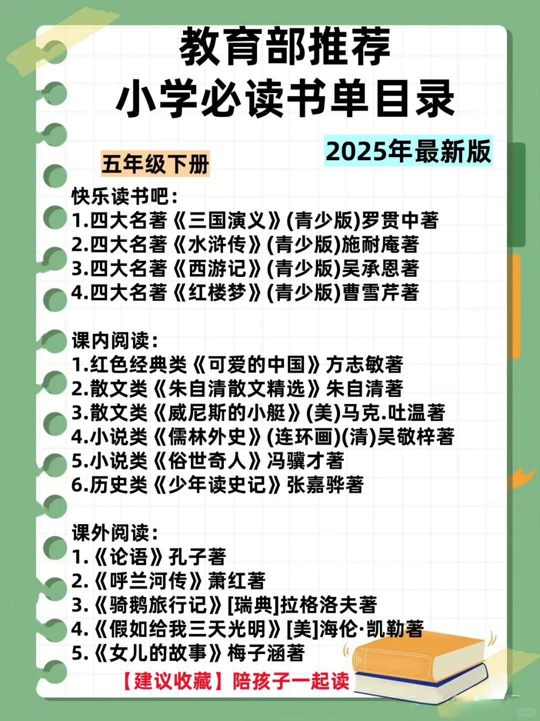 教育部推荐小学生必读书单，为孩子收藏