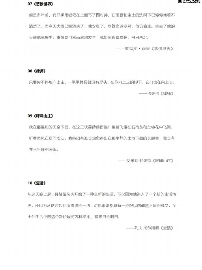 20部世界名著的结束语