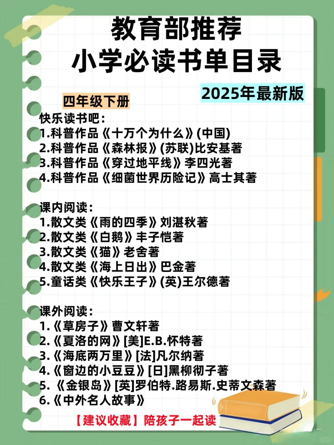 教育部推荐小学生必读书单，为孩子收藏