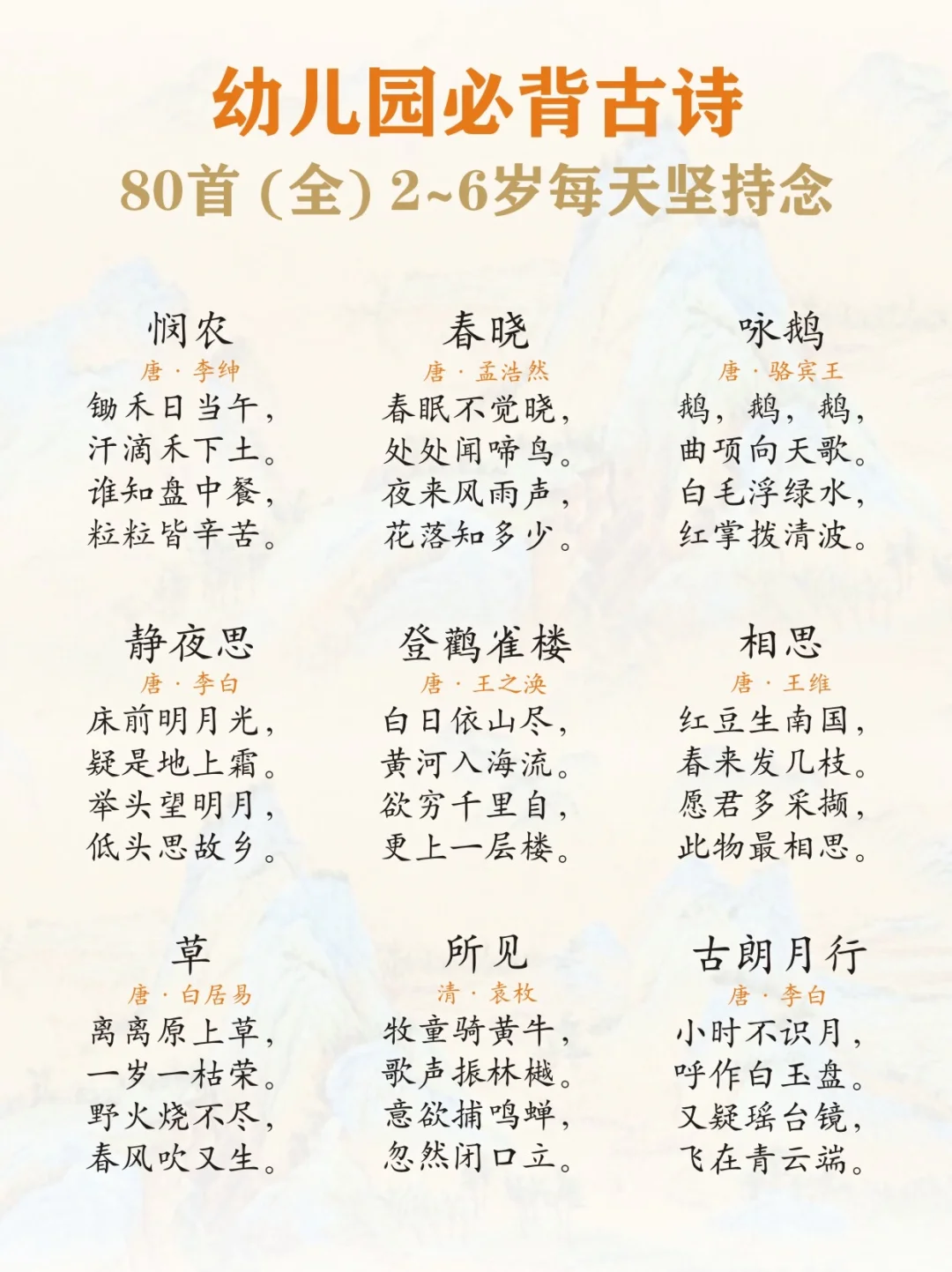 快给孩子收藏🔥幼儿园必背80首古诗‼️