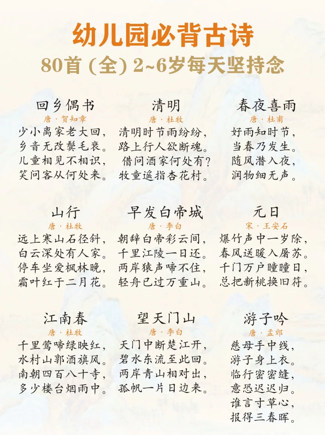 快给孩子收藏🔥幼儿园必背80首古诗‼️