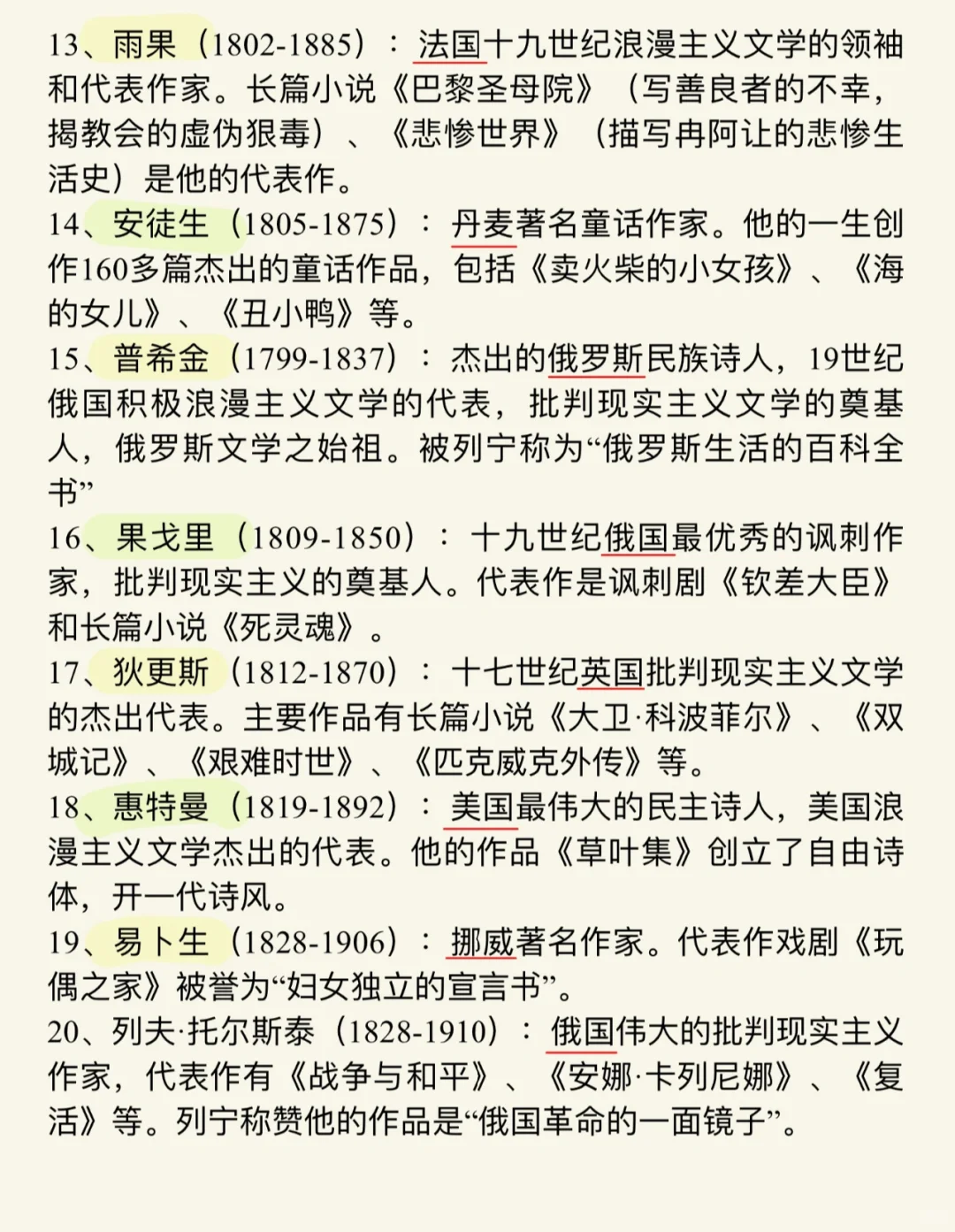外国作家及其代表作
