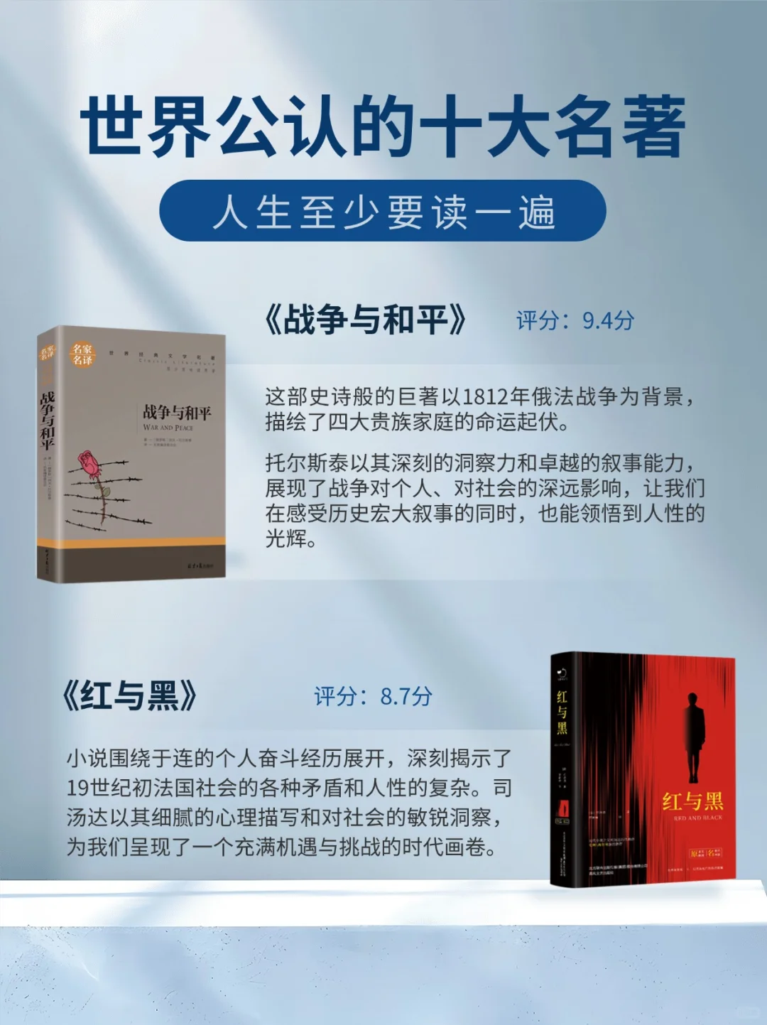 世界公认的十大名著，人生至少要读一遍
