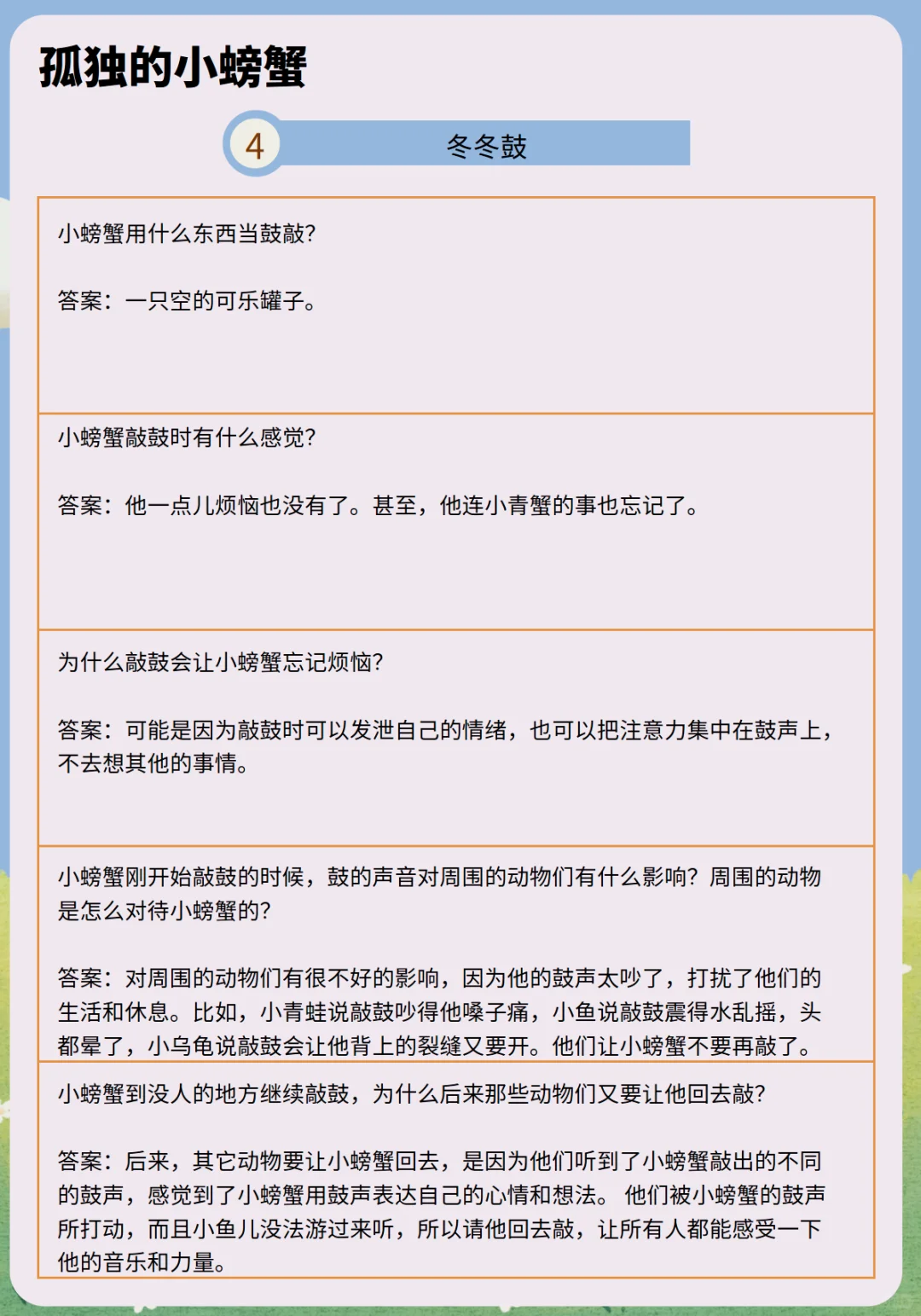 《孤独的小螃蟹》少儿版精读单+知识题库