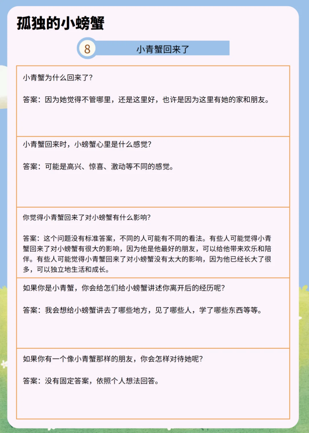 《孤独的小螃蟹》少儿版精读单+知识题库