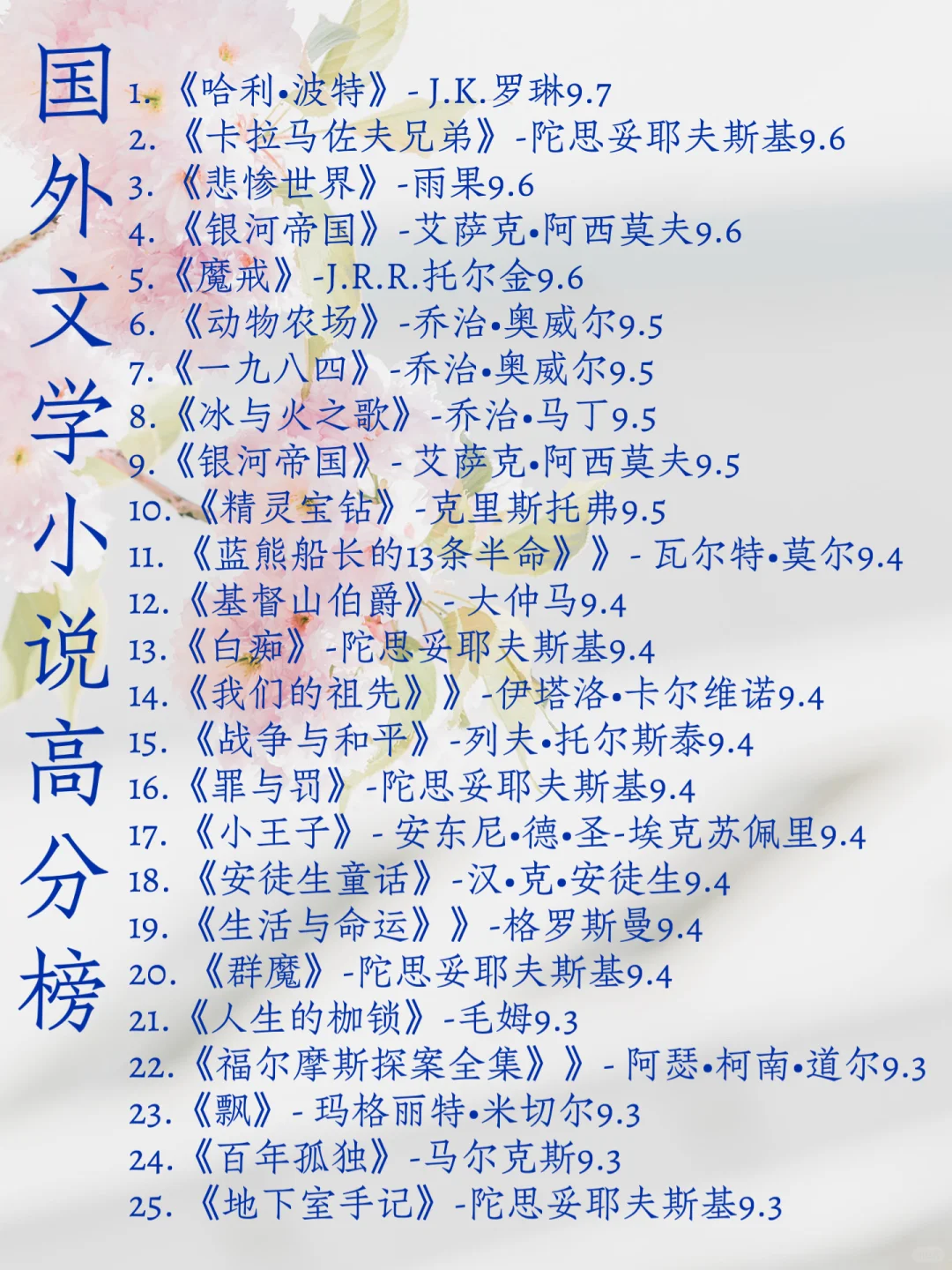 豆瓣9.0以上的国内文学国外文学