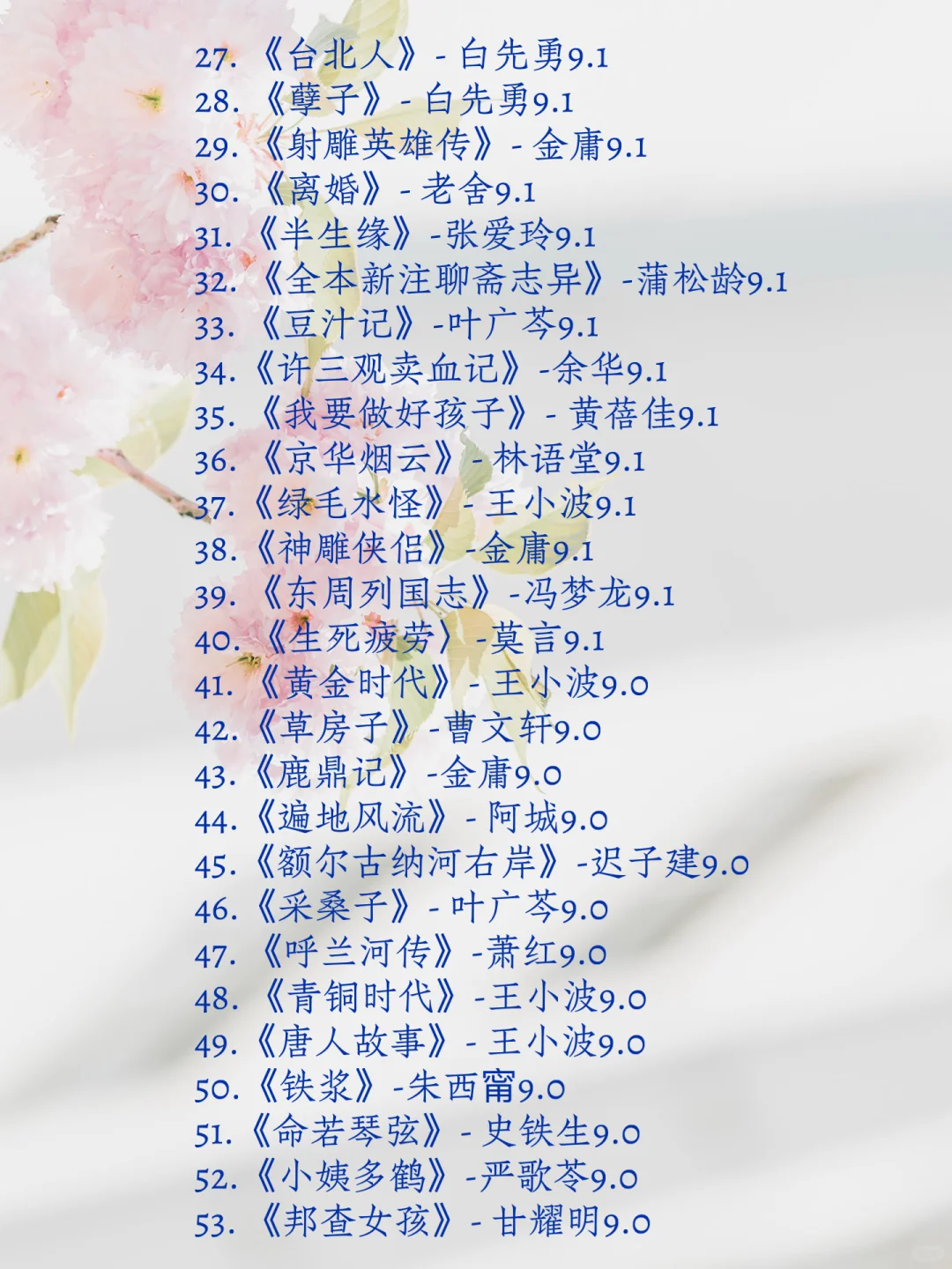 豆瓣9.0以上的国内文学国外文学