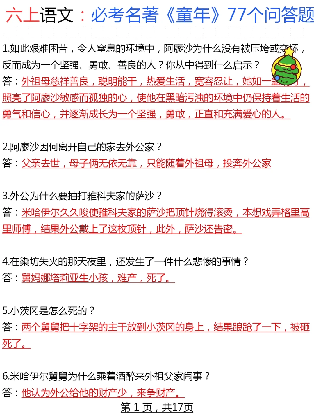 六上名著《童年》，暑假背熟❗️开学躺平了