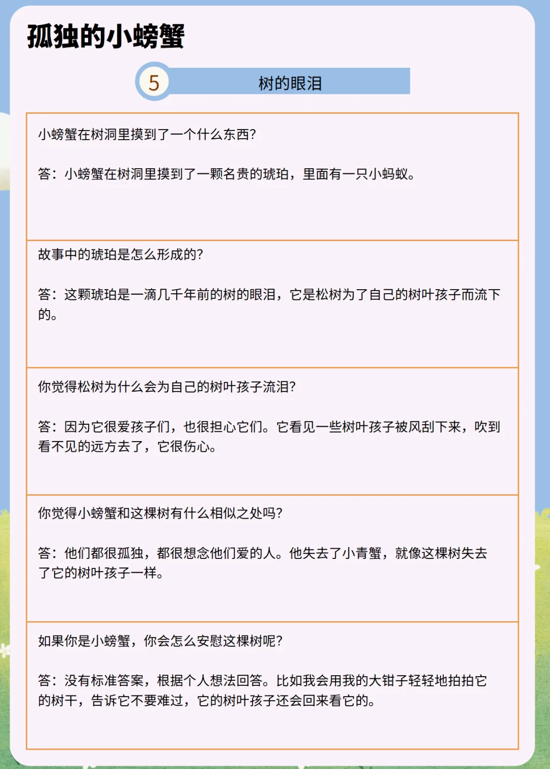 《孤独的小螃蟹》少儿版精读单+知识题库