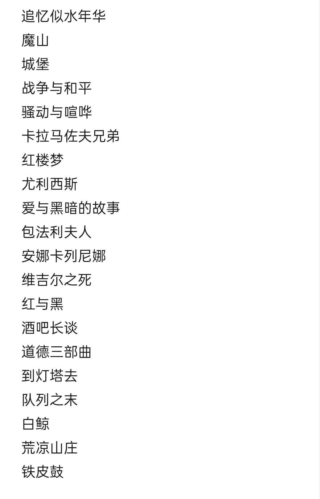 有史以来最伟大的二十本小说