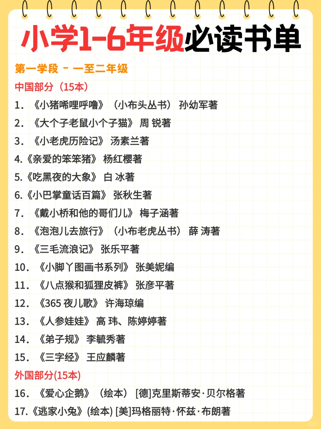 小学1-6年级书单，按年级分类，收藏✅️