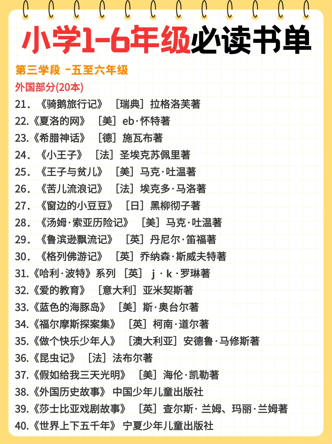 小学1-6年级书单，按年级分类，收藏✅️