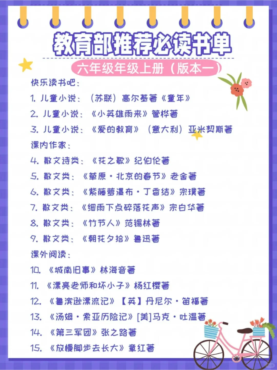 25教育部推荐❗1-6年级暑假必读书单
