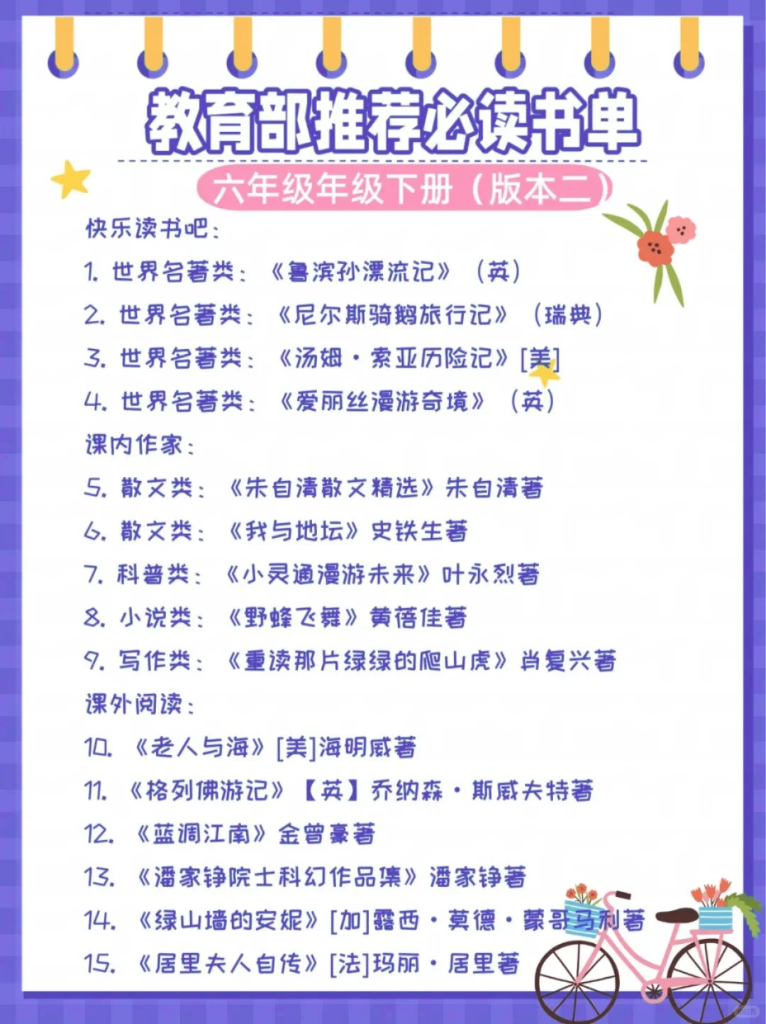 25教育部推荐❗1-6年级暑假必读书单