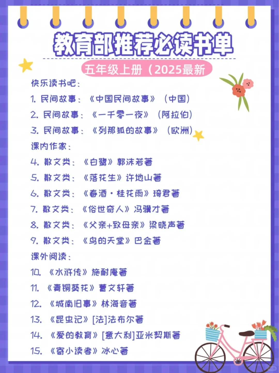 25教育部推荐❗1-6年级暑假必读书单