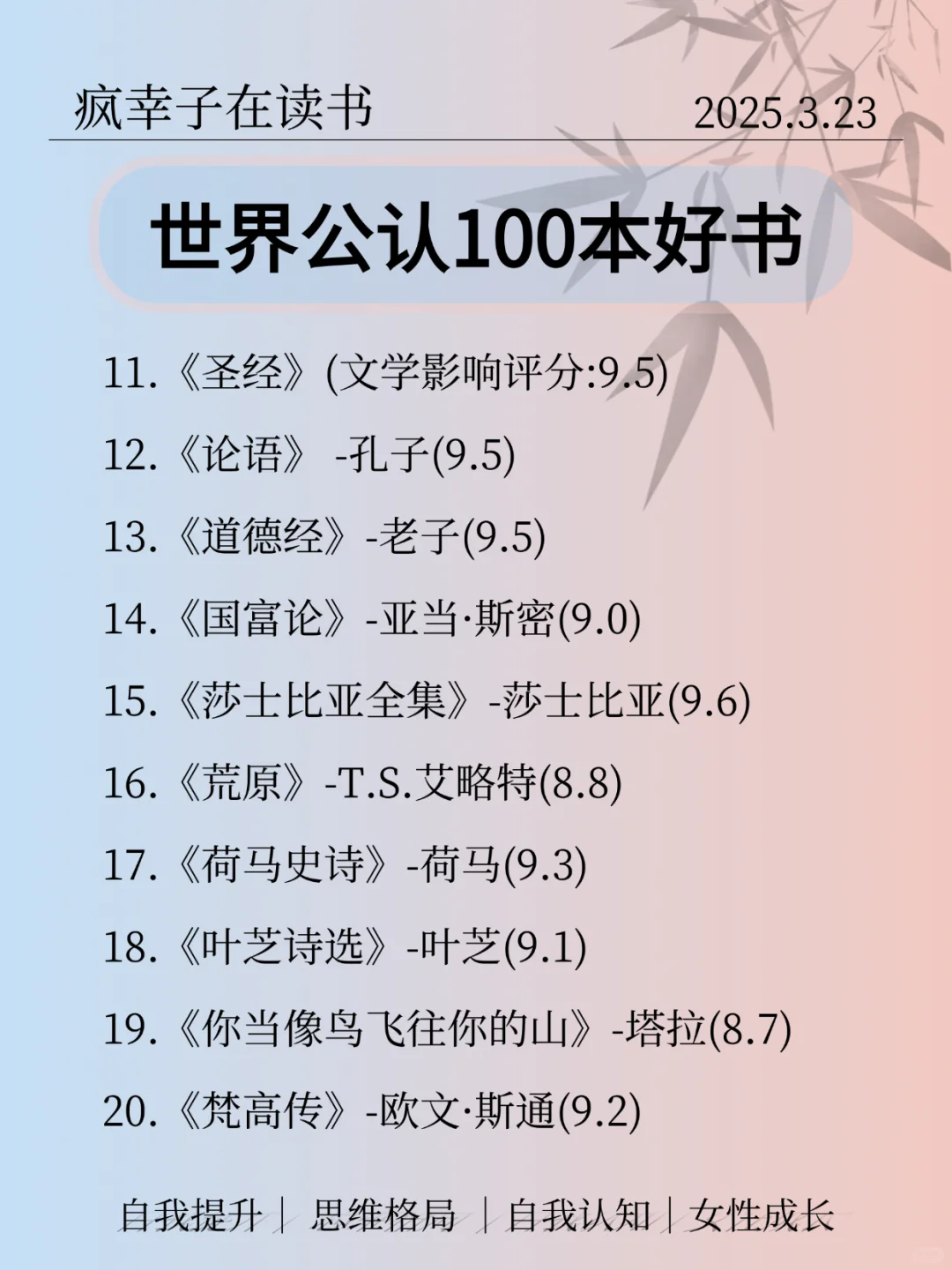 世界公认的100本好书书单