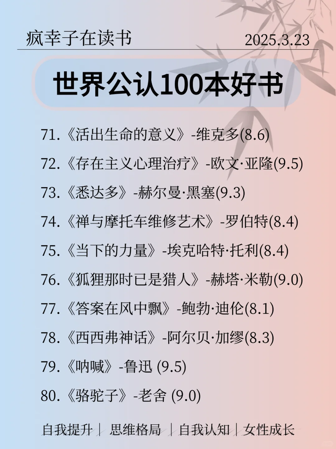世界公认的100本好书书单