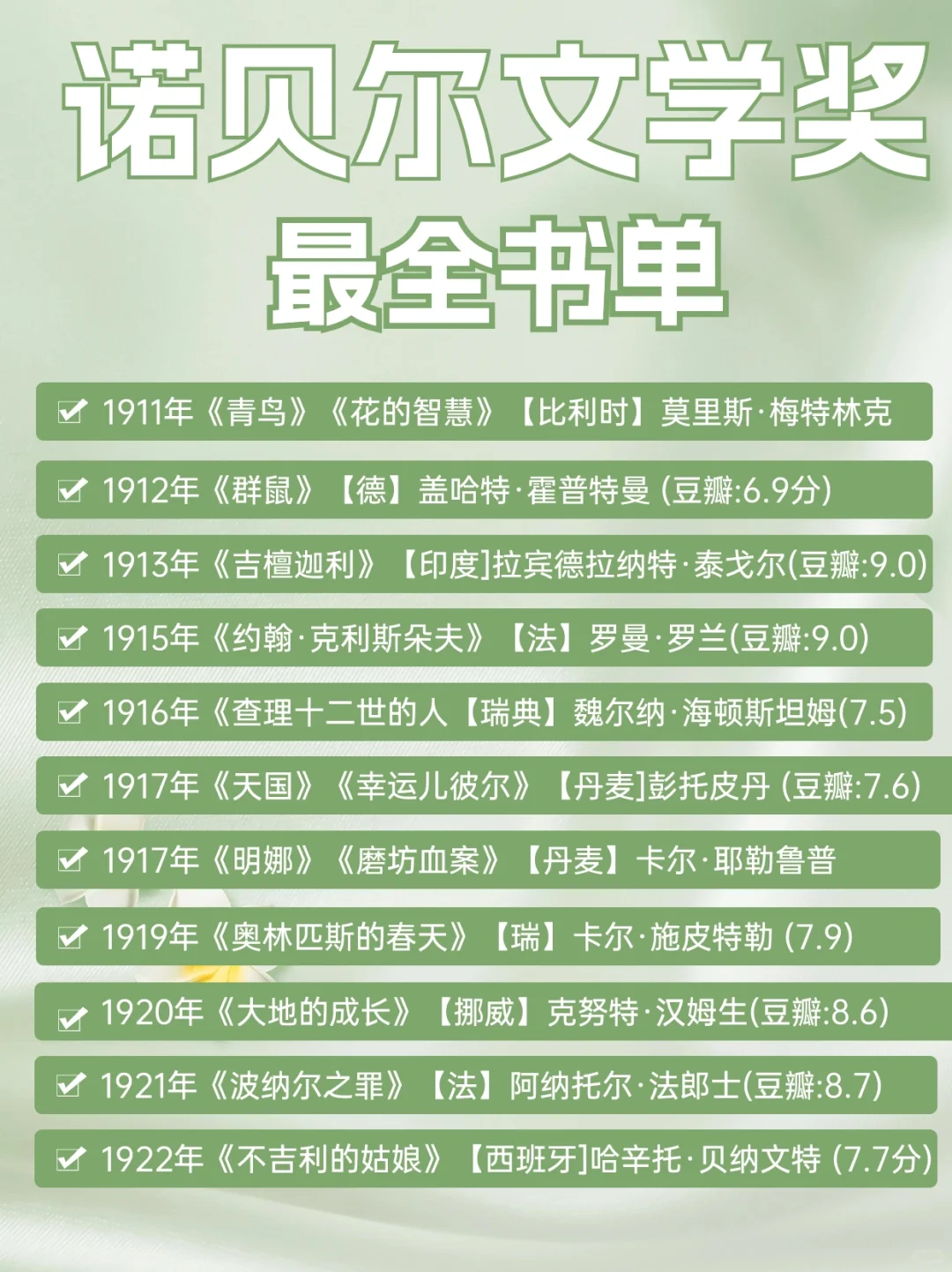 书单收藏：诺贝尔文学奖最全书单，值得一读