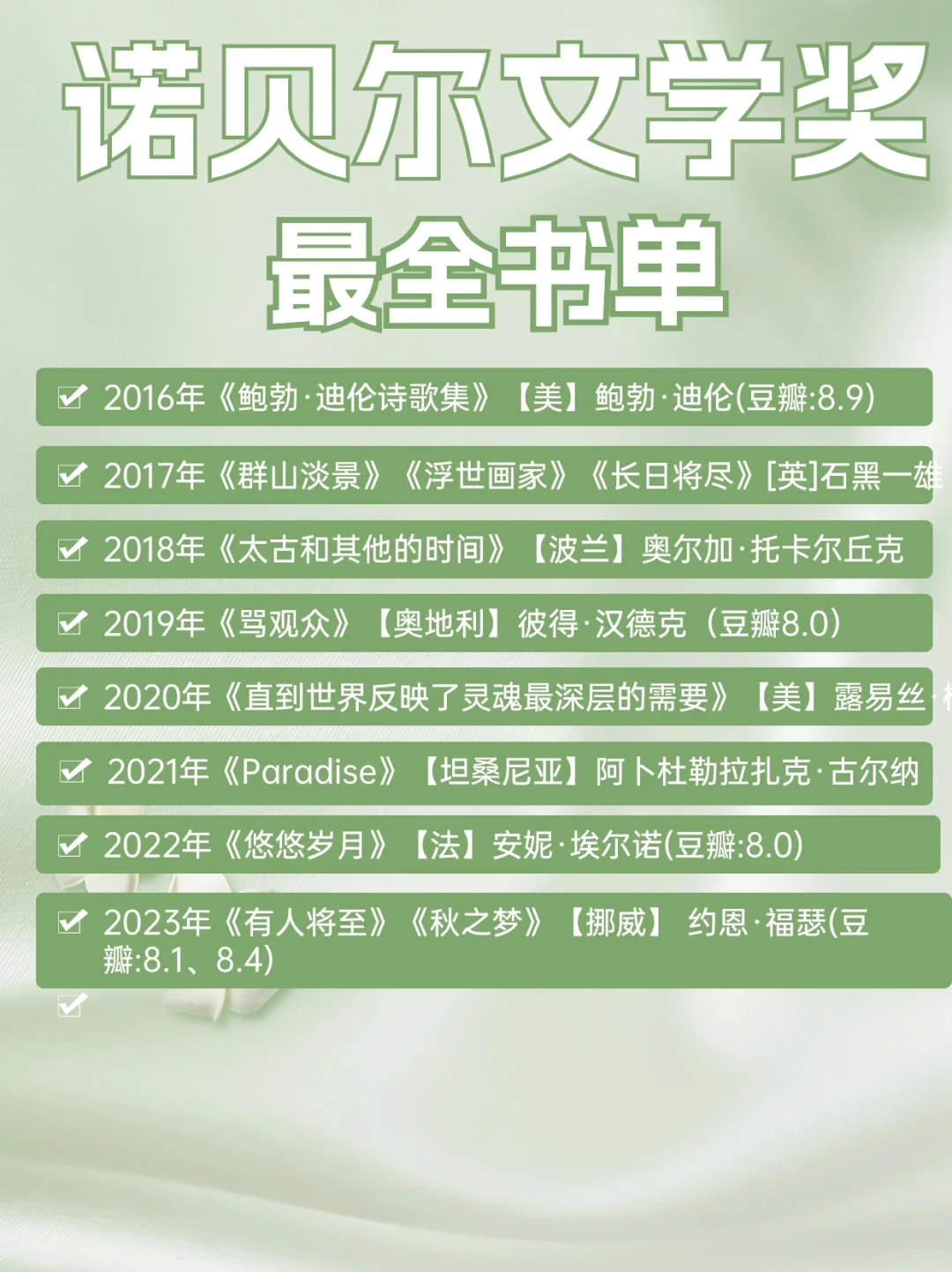 书单收藏：诺贝尔文学奖最全书单，值得一读