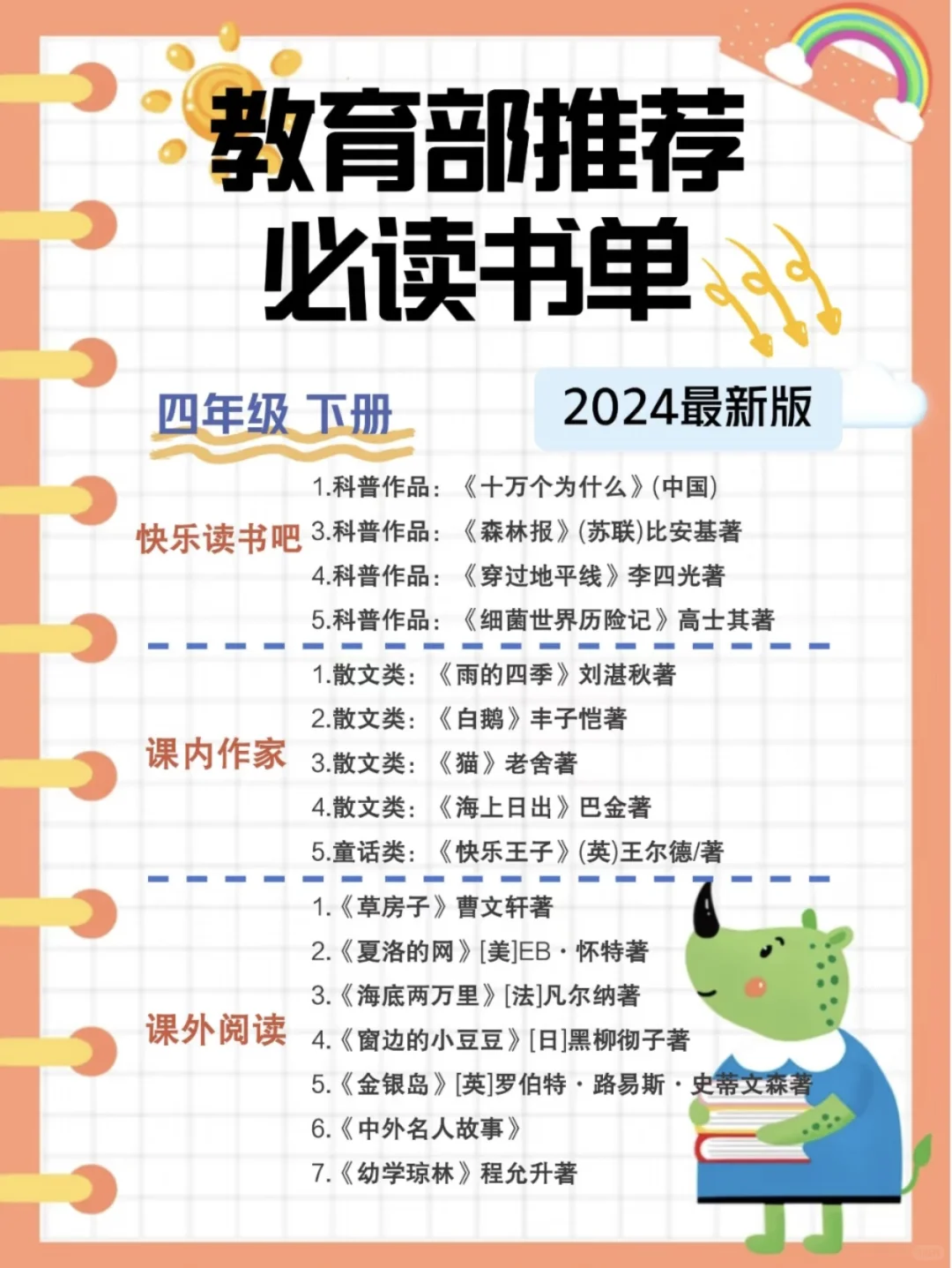 🔥1-6年级教育部推荐课外阅读书单