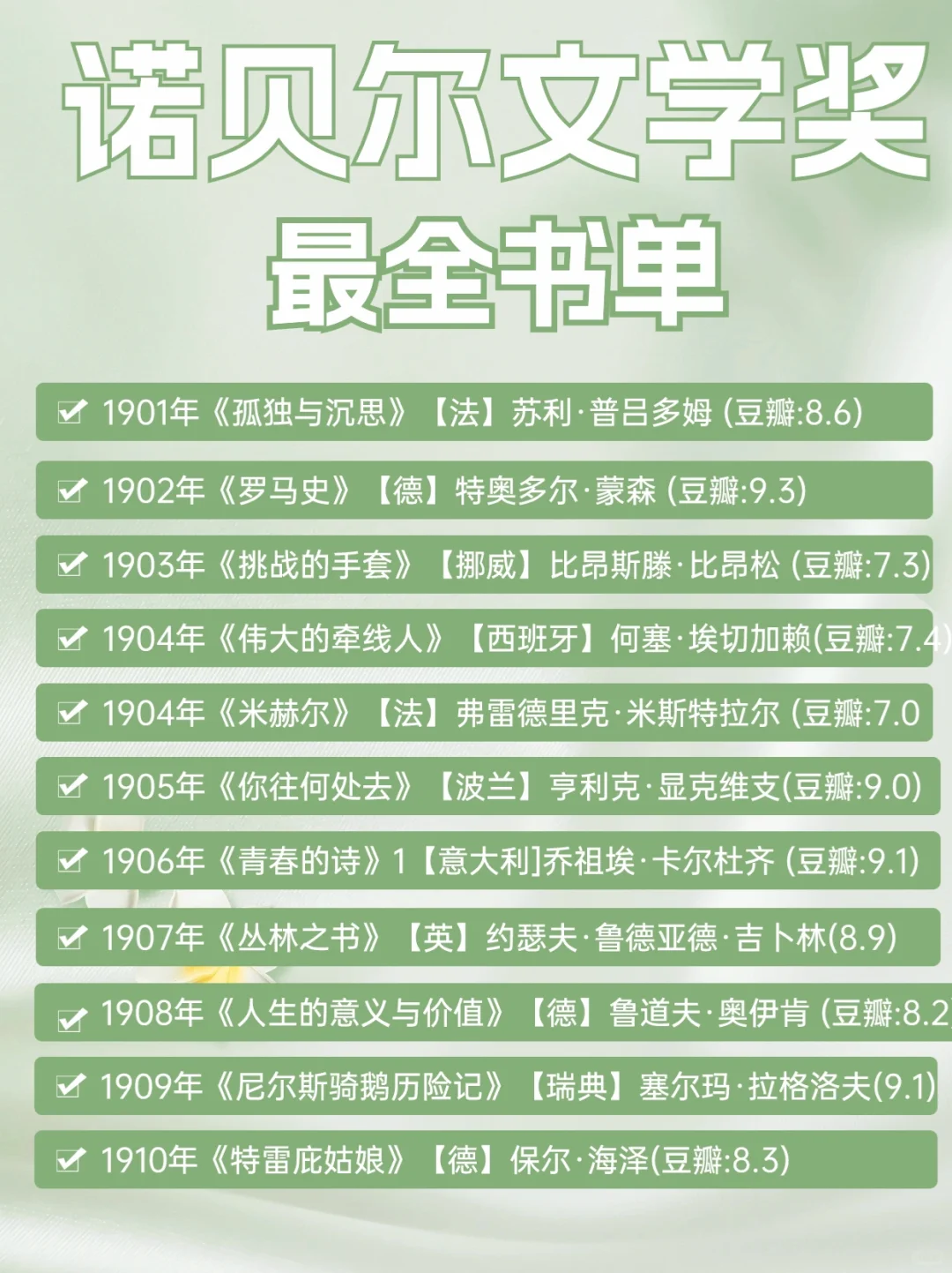 书单收藏：诺贝尔文学奖最全书单，值得一读