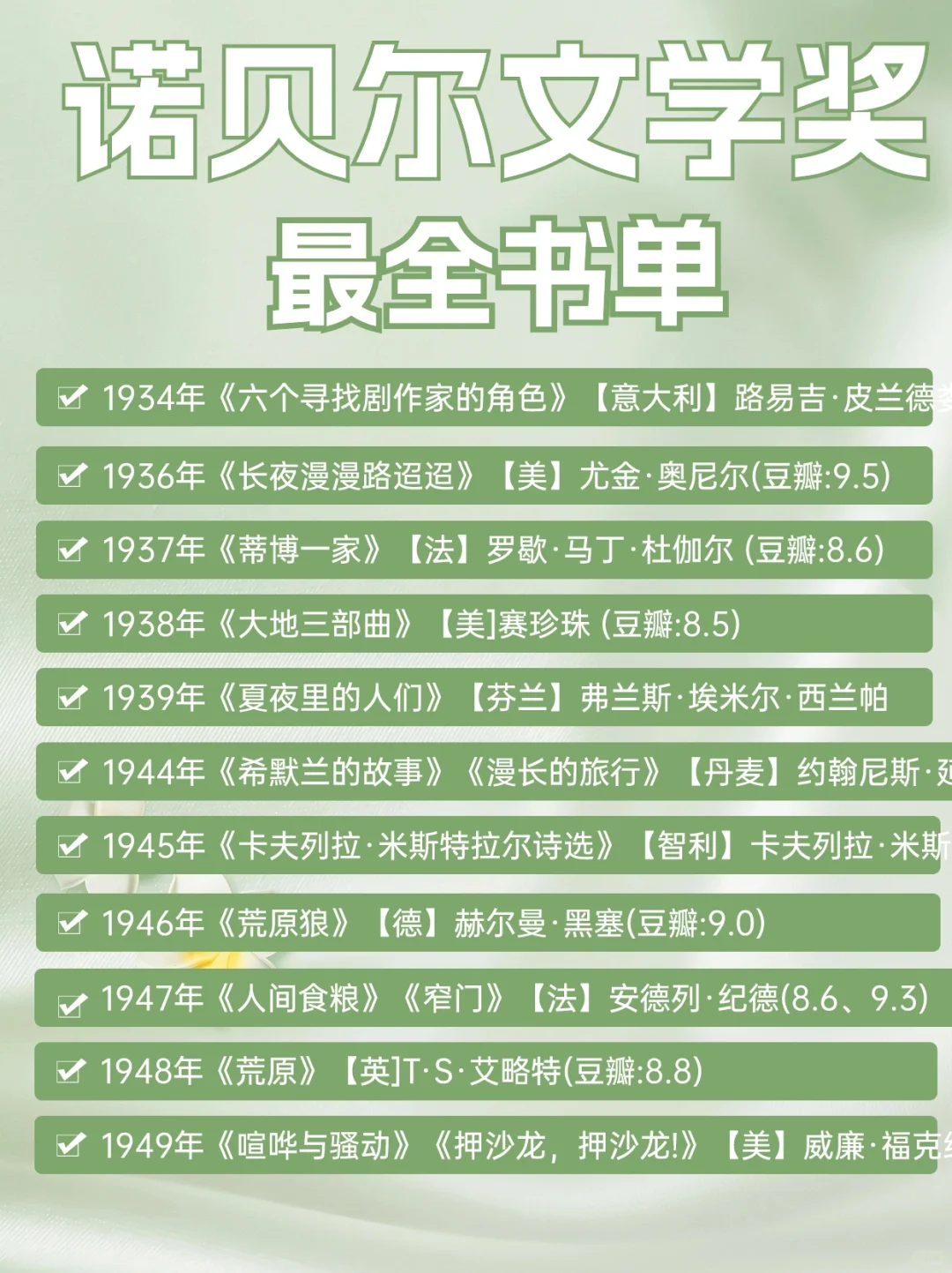 书单收藏：诺贝尔文学奖最全书单，值得一读