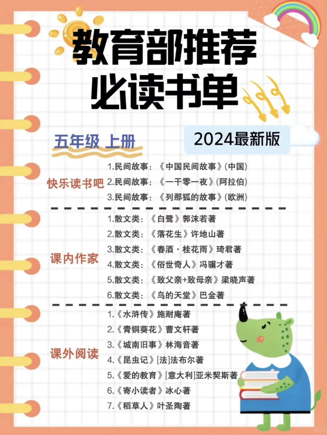🔥1-6年级教育部推荐课外阅读书单