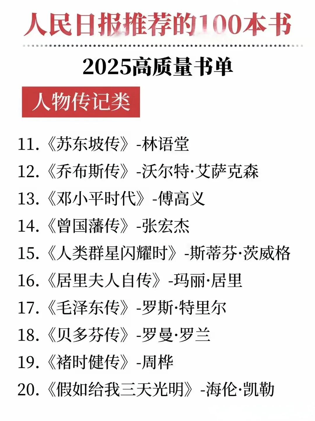高质量书单//人民日报推荐的100本书