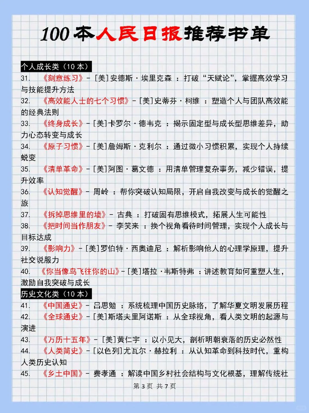📚人民日报推荐的100本书单！暑假逆袭