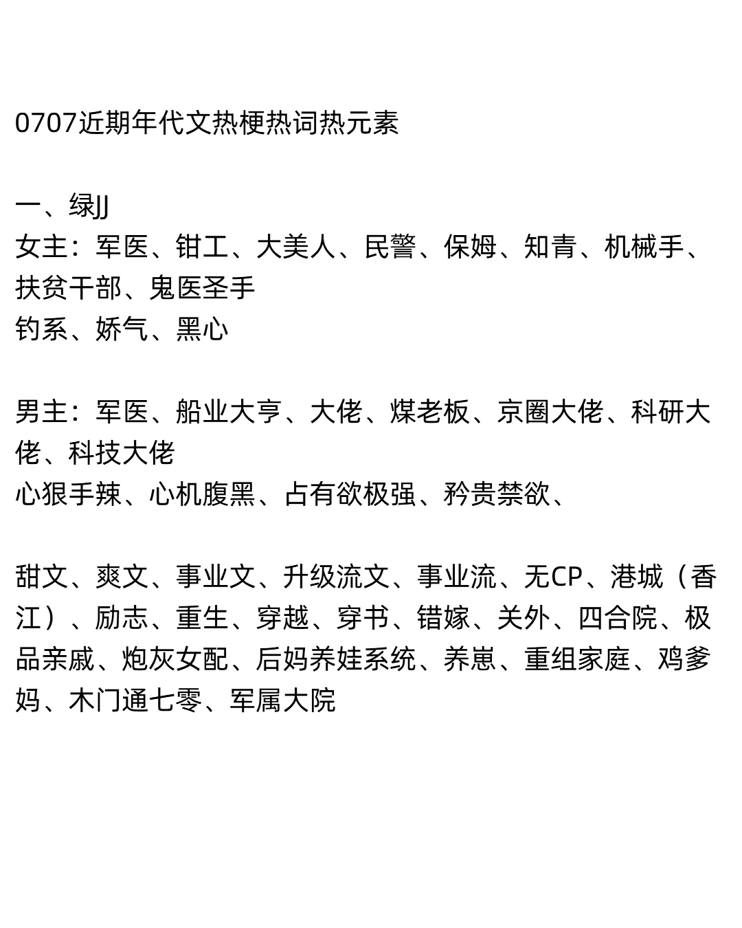 近期绿JJ番茄年代文热词热元素-开新文必看