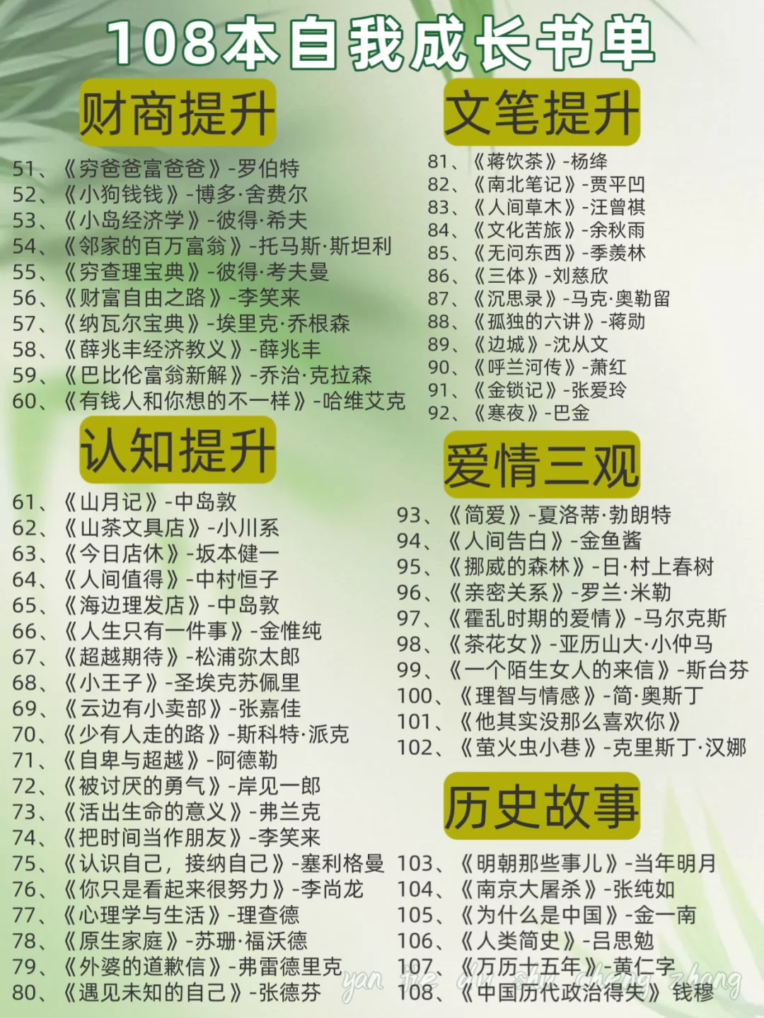108本私藏好书！读完气质开挂，偷偷变厉害